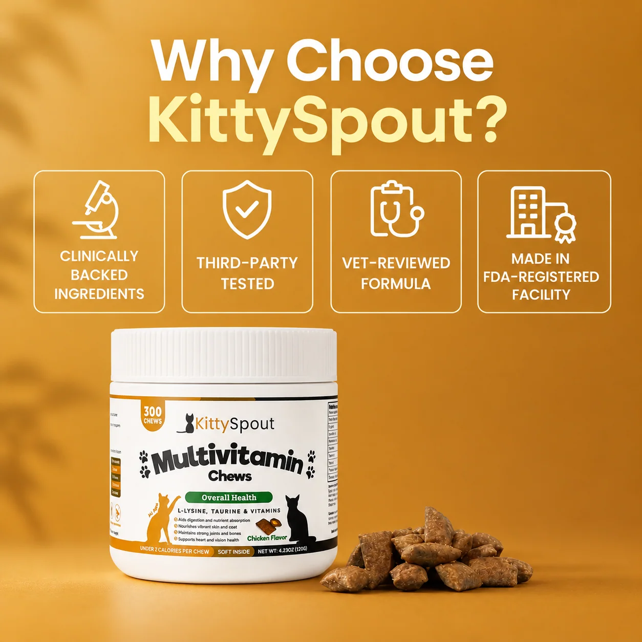 KittySpout Multivitamin Chews for Cats, Daily Treat Form